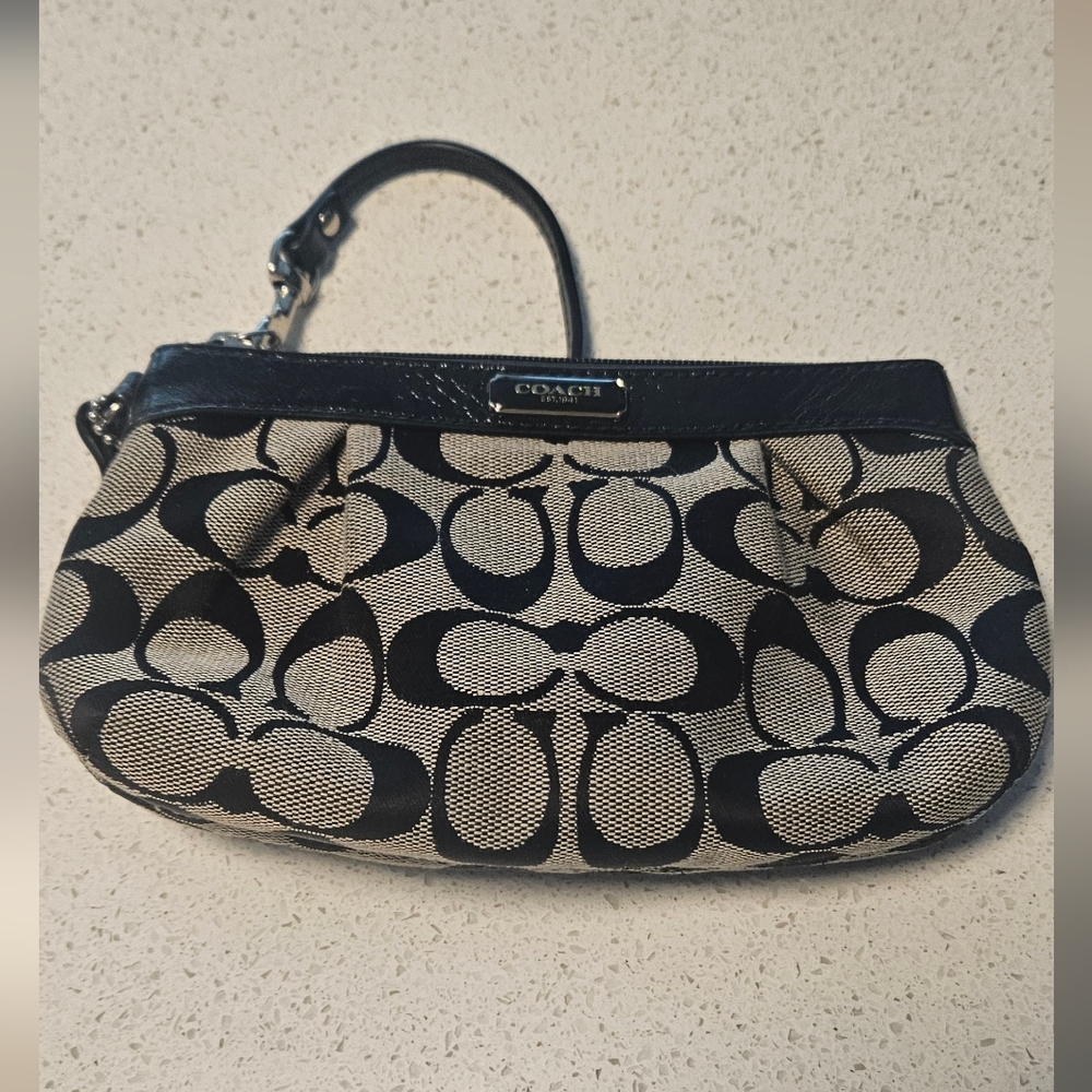 Coach Black and Cream Monogram Clutch
